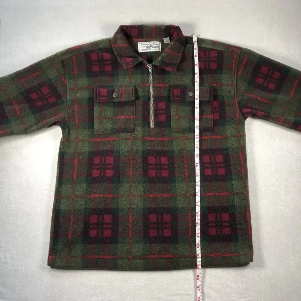 Gap Plaid Half Zip Fleece Pullover Shirt Jacket XXL 14-16 Boys Green Red Plaid